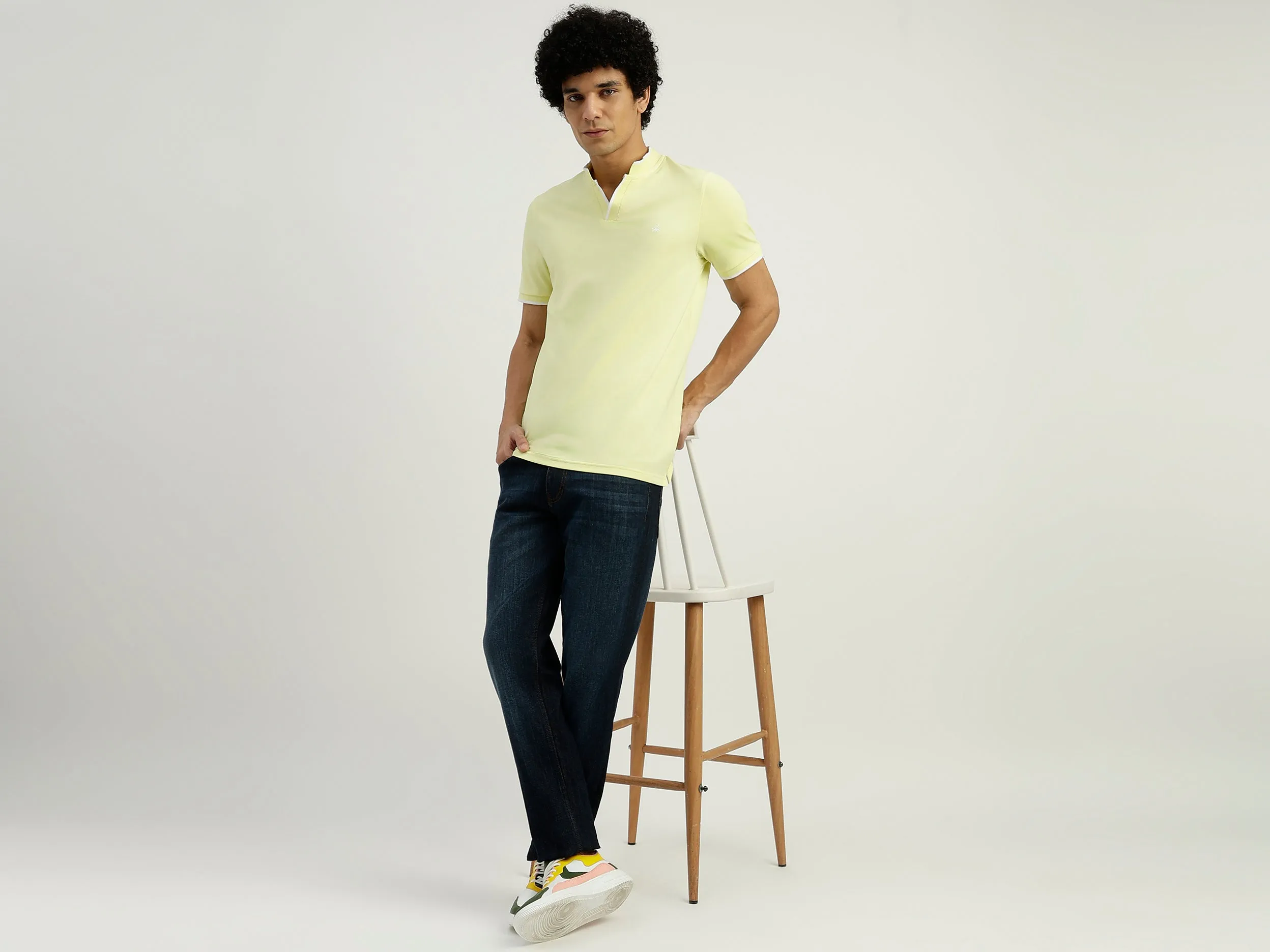 Regular Fit Henley Neck Solid T-Shirt