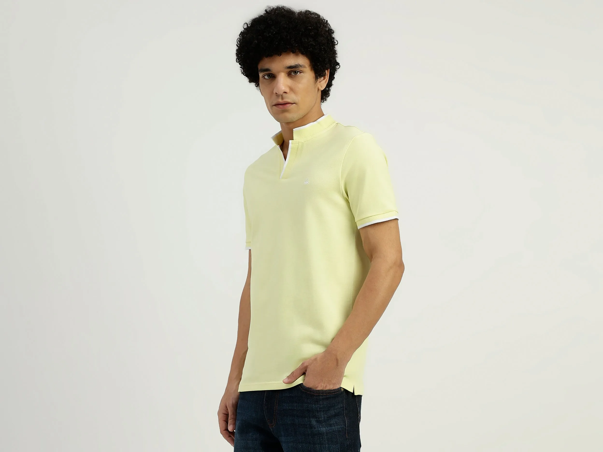 Regular Fit Henley Neck Solid T-Shirt