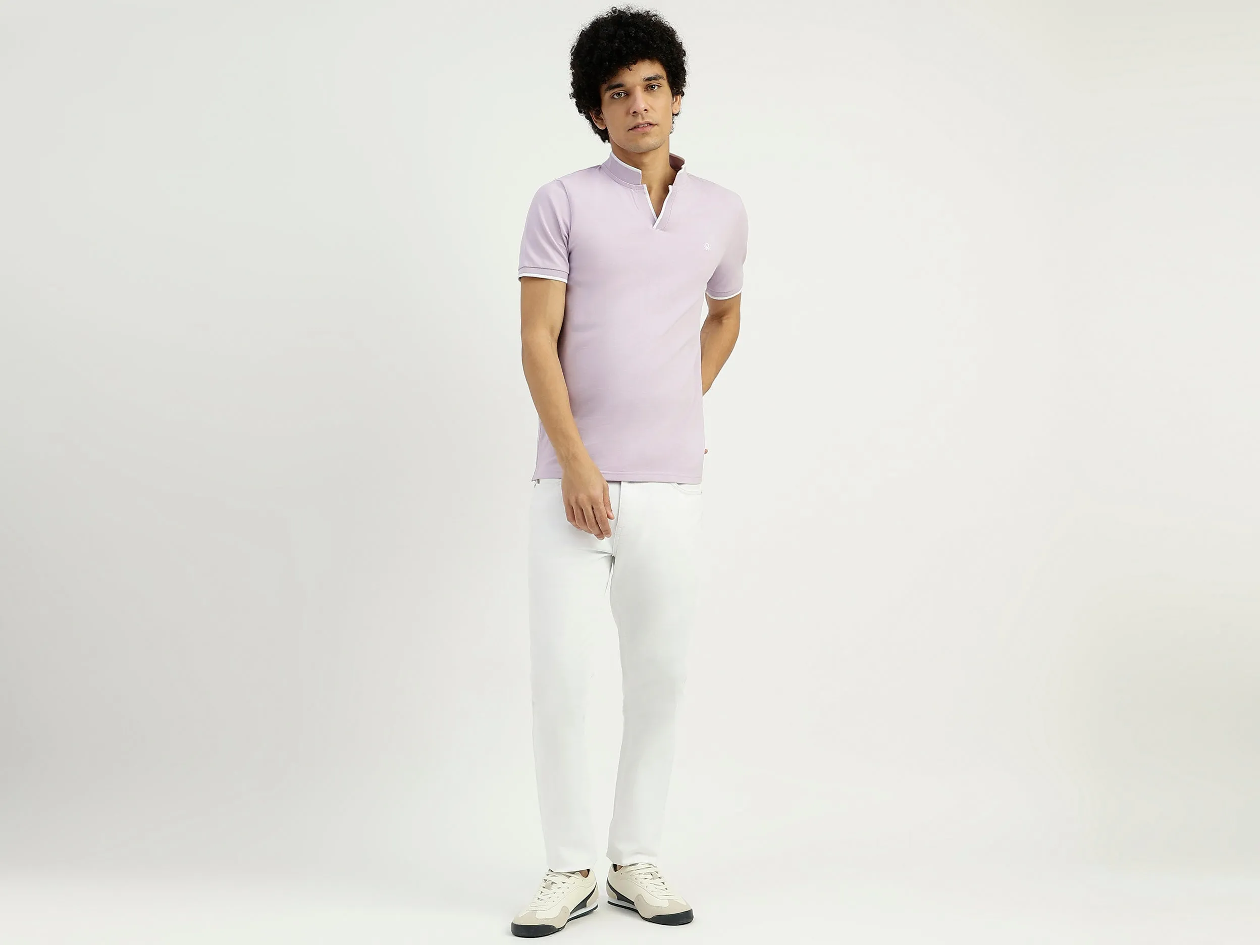 Regular Fit Henley Neck Solid T-Shirt