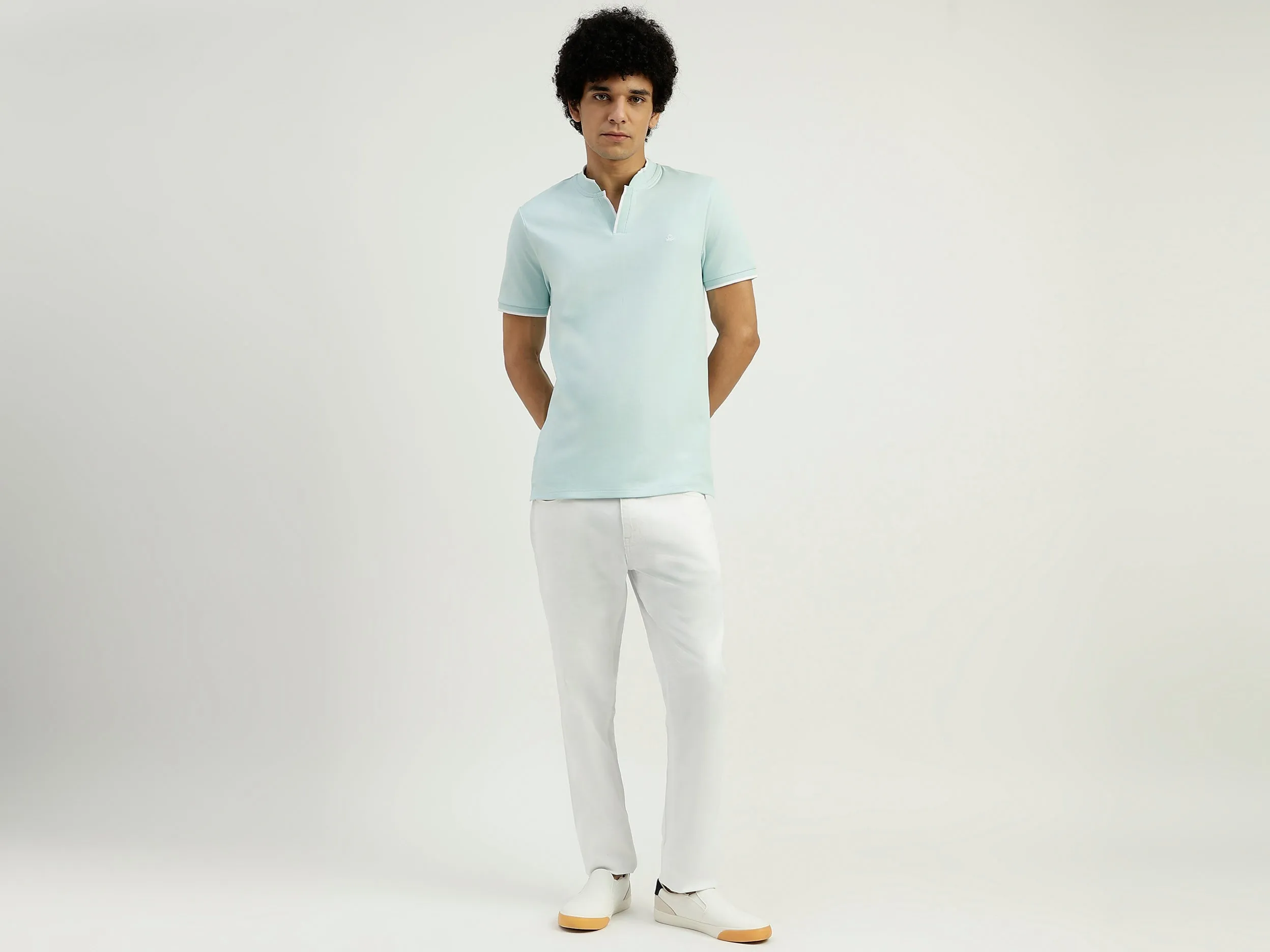 Regular Fit Henley Neck Solid T-Shirt