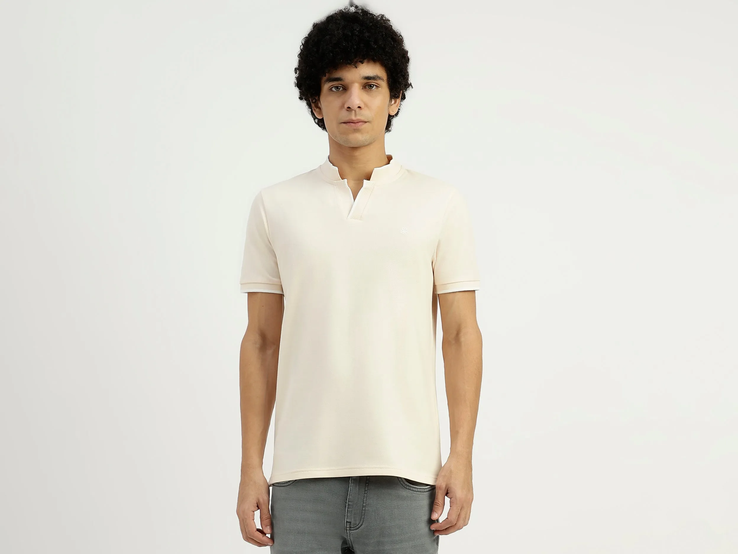Regular Fit Henley Neck Solid T-Shirt