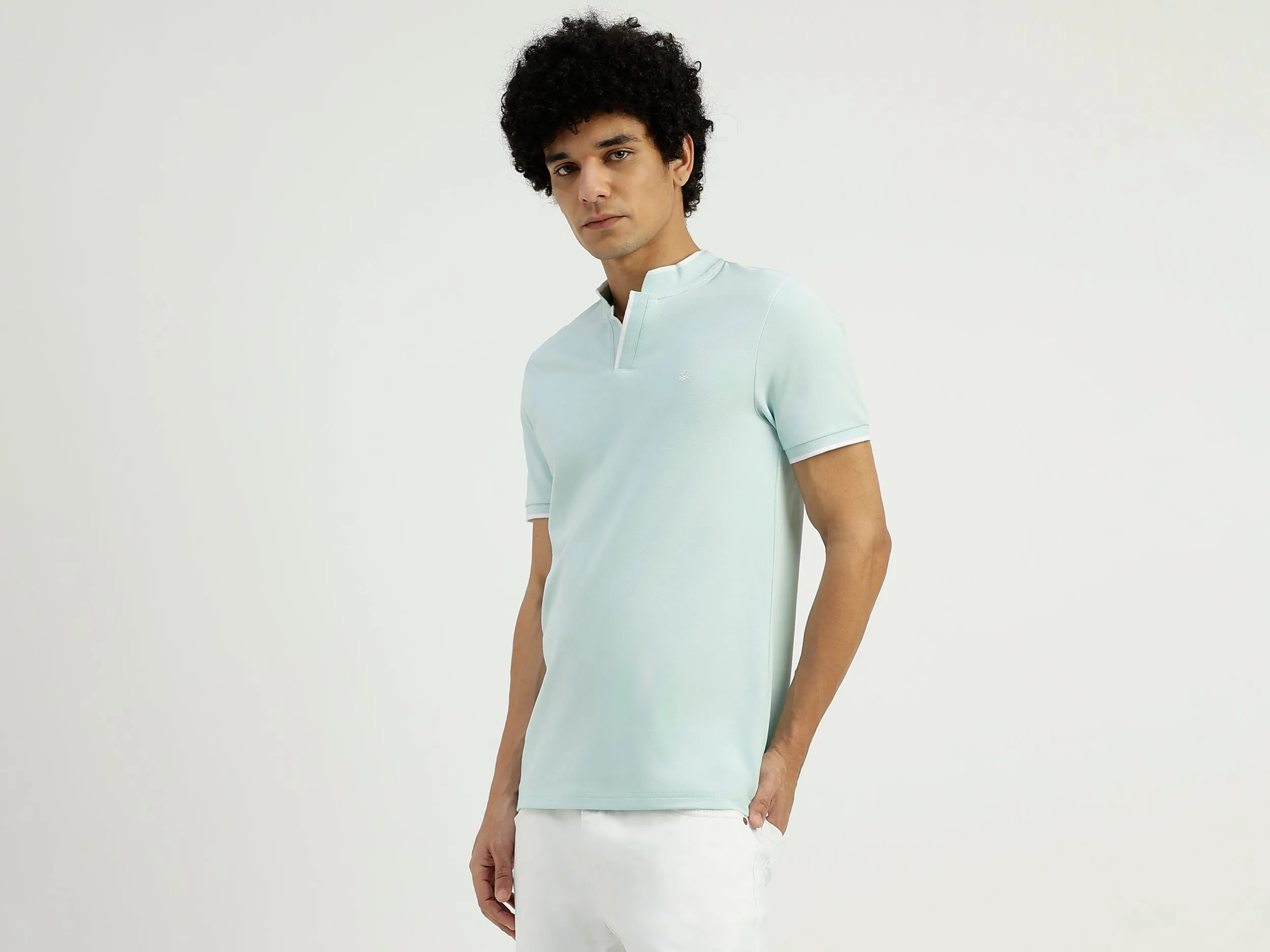 Regular Fit Henley Neck Solid T-Shirt