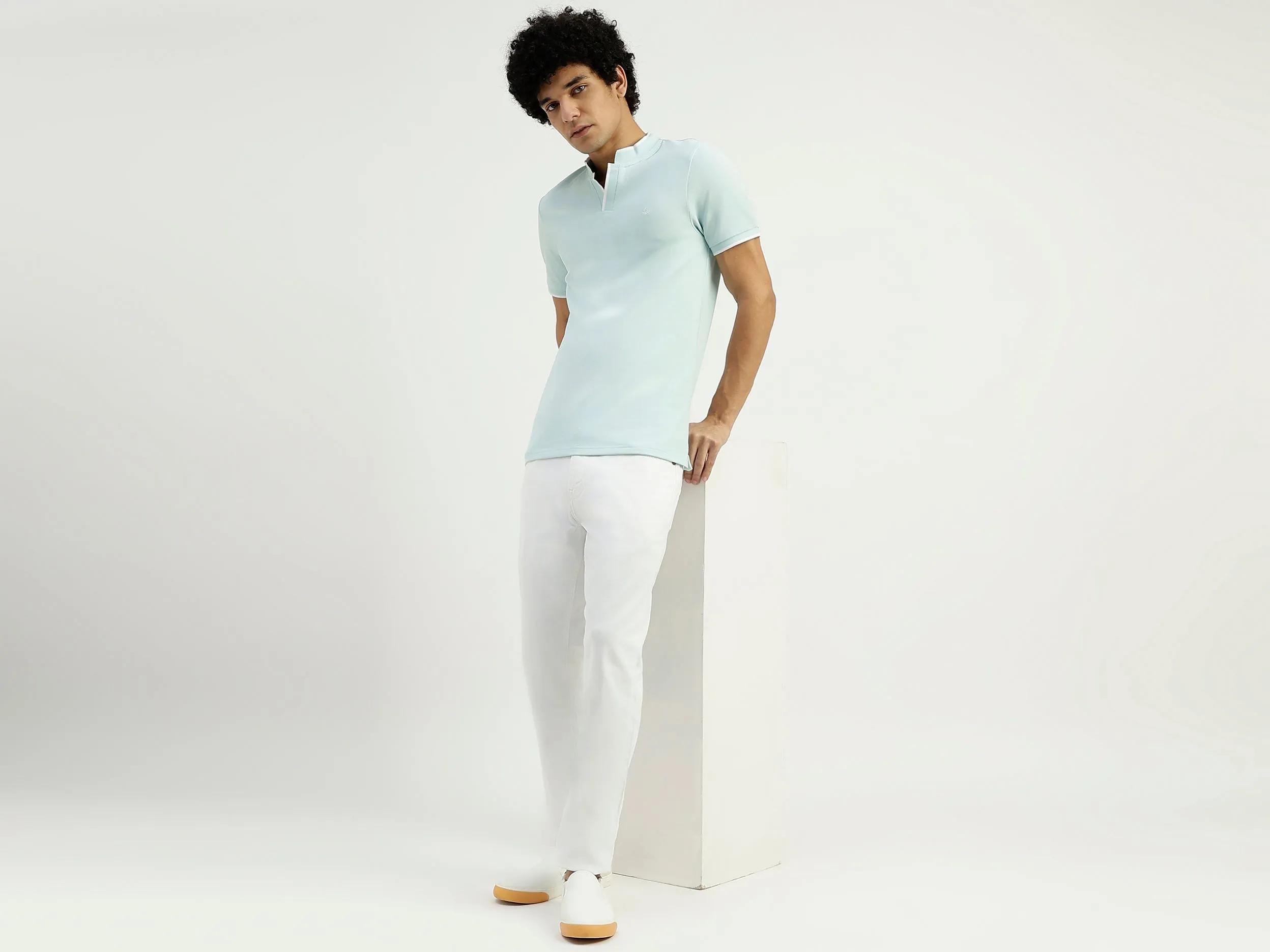 Regular Fit Henley Neck Solid T-Shirt