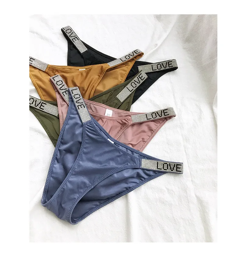Rhinestone European And American Fitness Sports Hip Lifting Briefs Low Waist Comfort Fashion Hip Underwear For Women