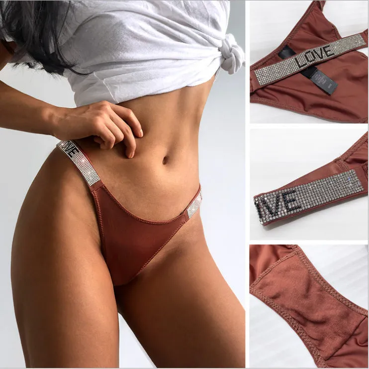 Rhinestone European And American Fitness Sports Hip Lifting Briefs Low Waist Comfort Fashion Hip Underwear For Women