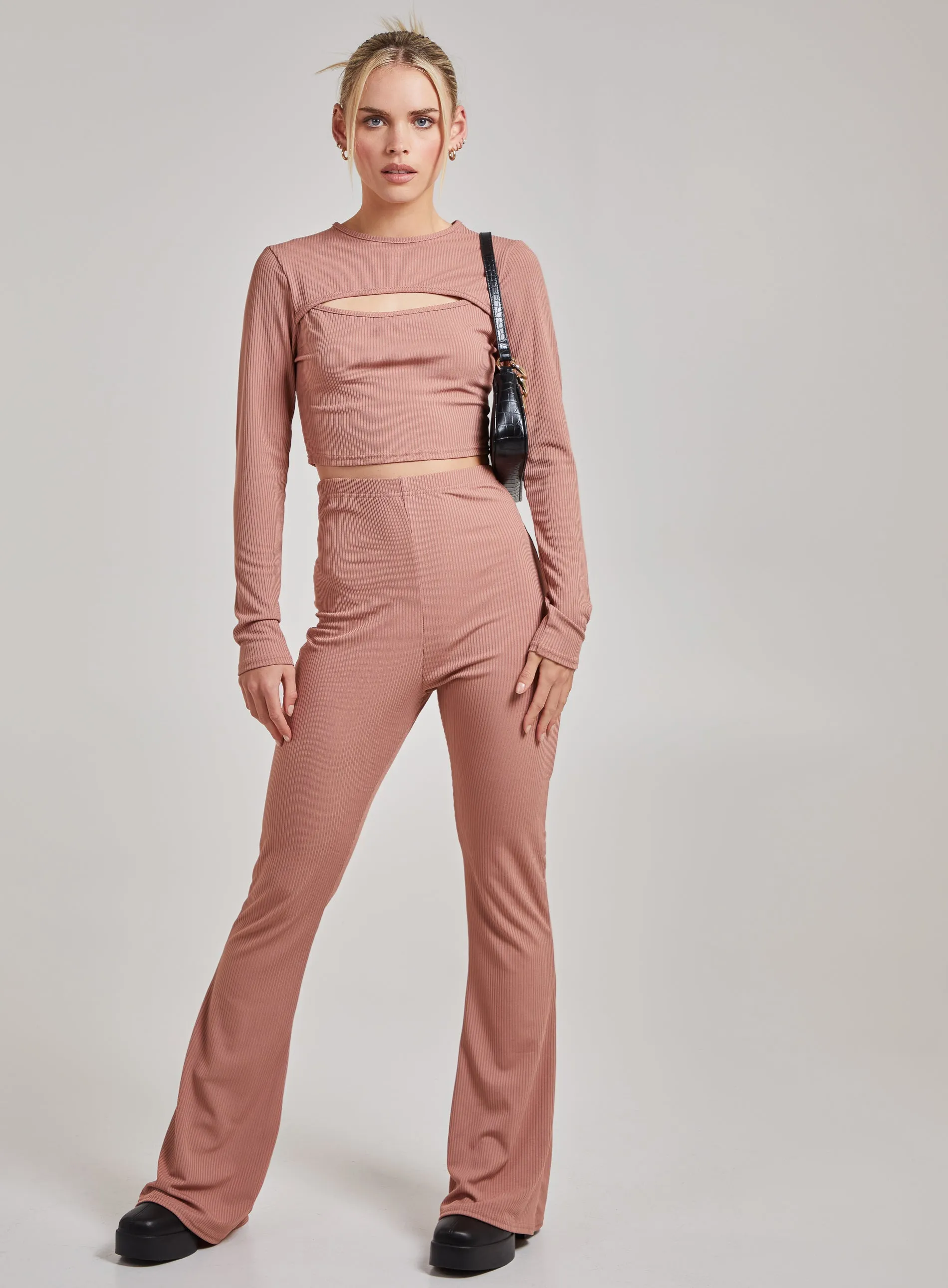 Ribbed Flare Trousers