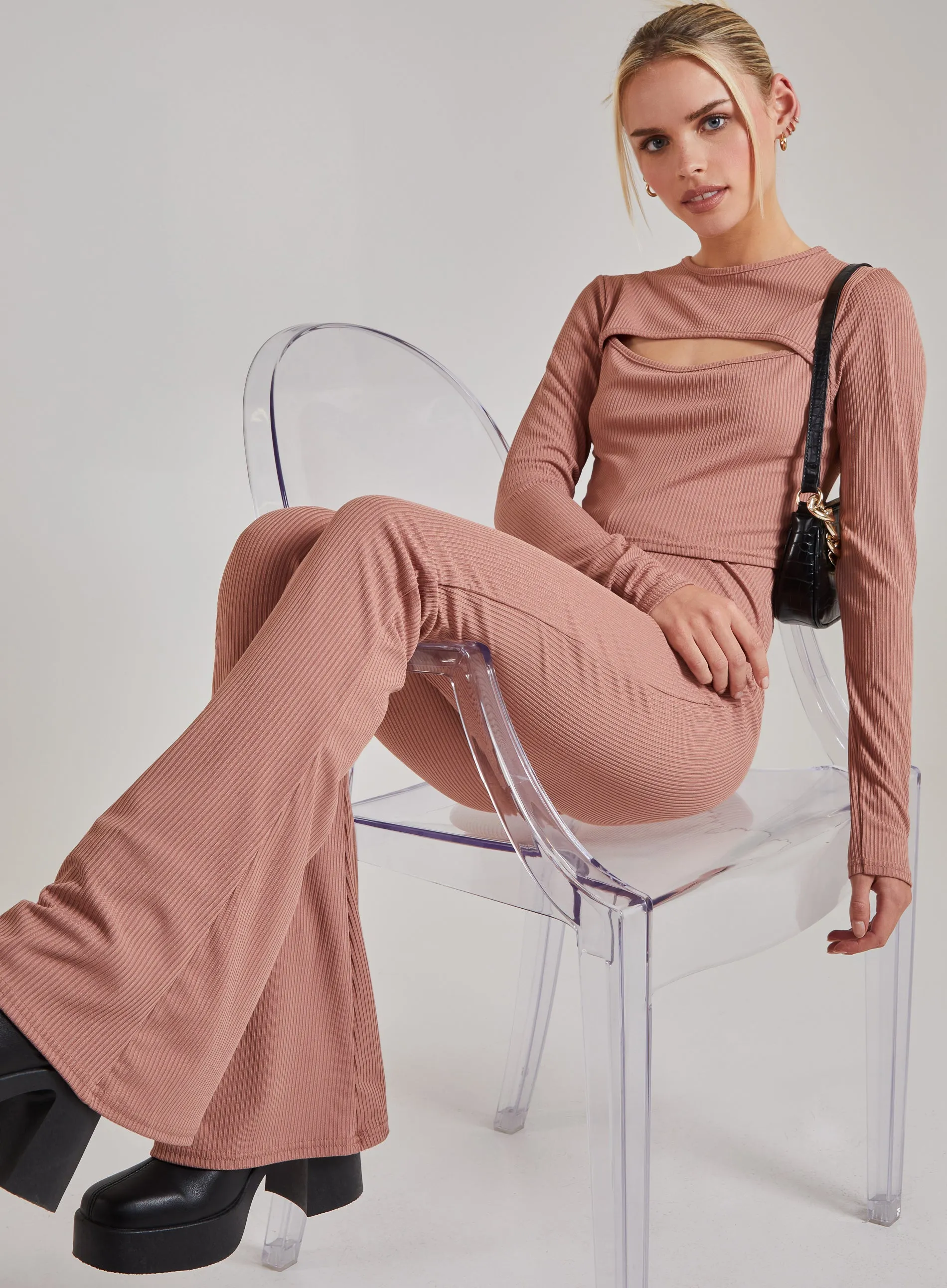 Ribbed Flare Trousers