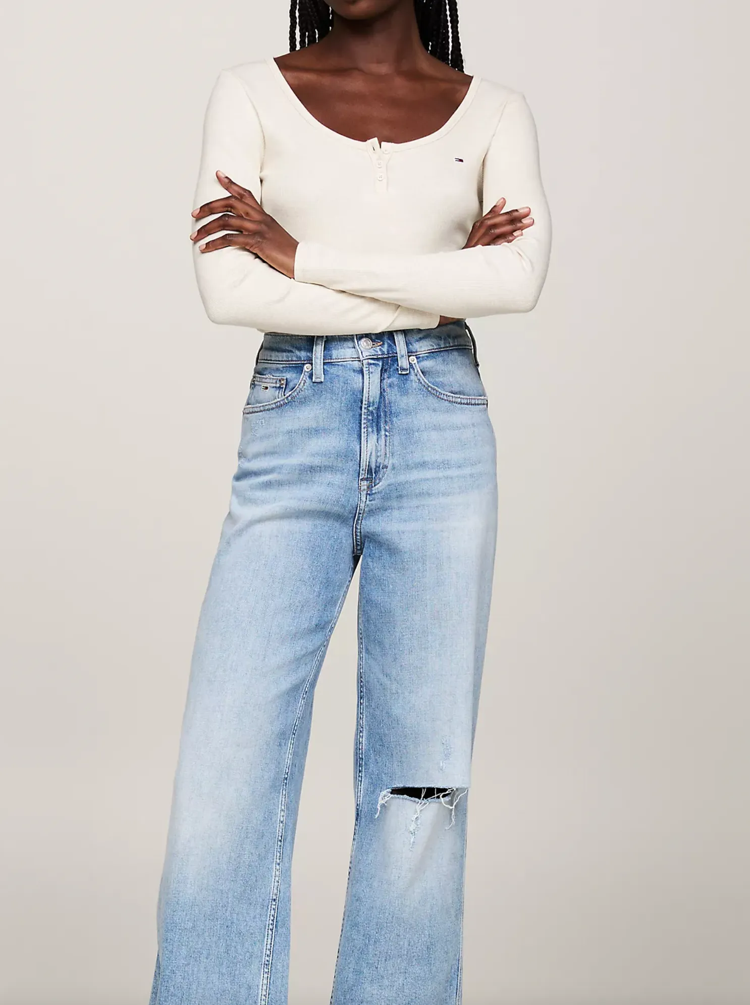 Ribbed Scoop-Neck Henley
