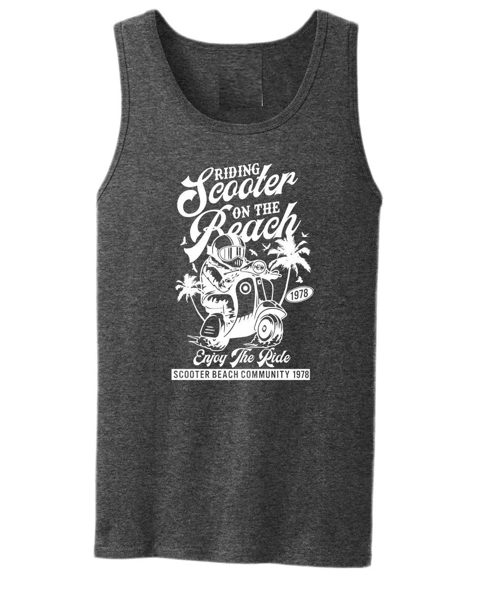 Riding scooter on the beach, enjoy the ride tank top