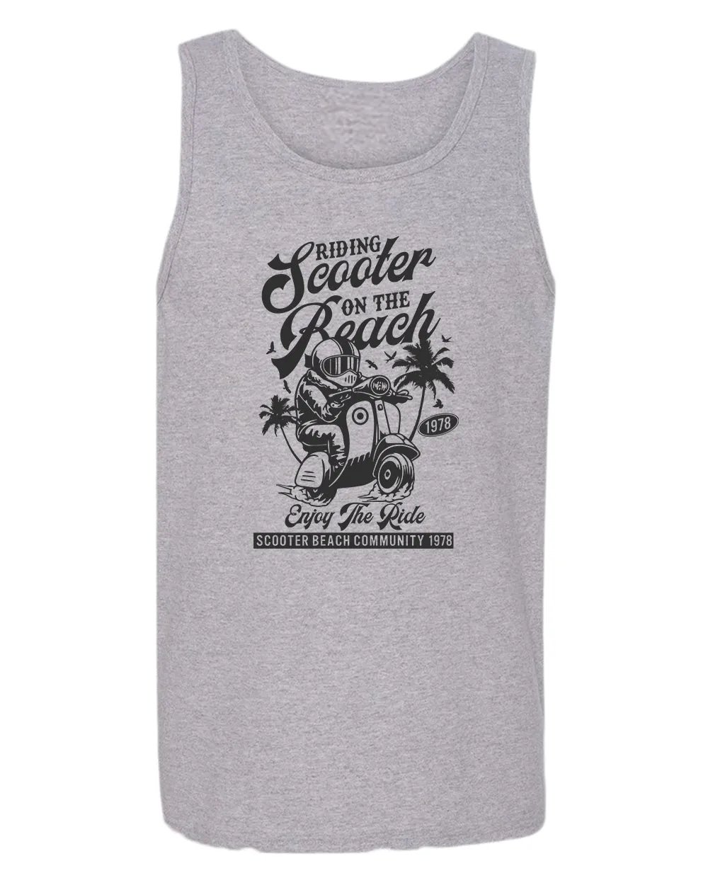 Riding scooter on the beach, enjoy the ride tank top