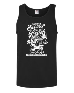 Riding scooter on the beach, enjoy the ride tank top