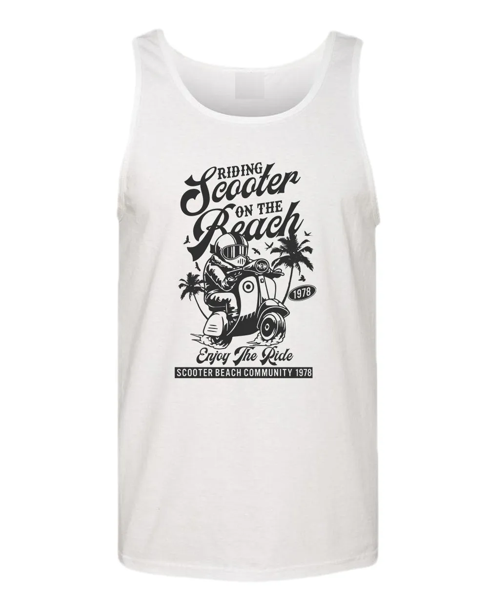Riding scooter on the beach, enjoy the ride tank top