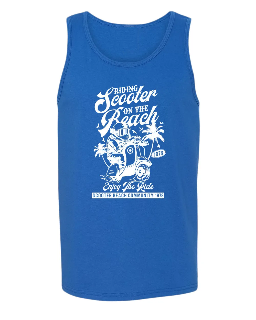 Riding scooter on the beach, enjoy the ride tank top