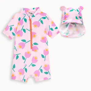 Riki  & Regatta Set - Pink Tulip Baby & Kids Rash Suit & Hat Set