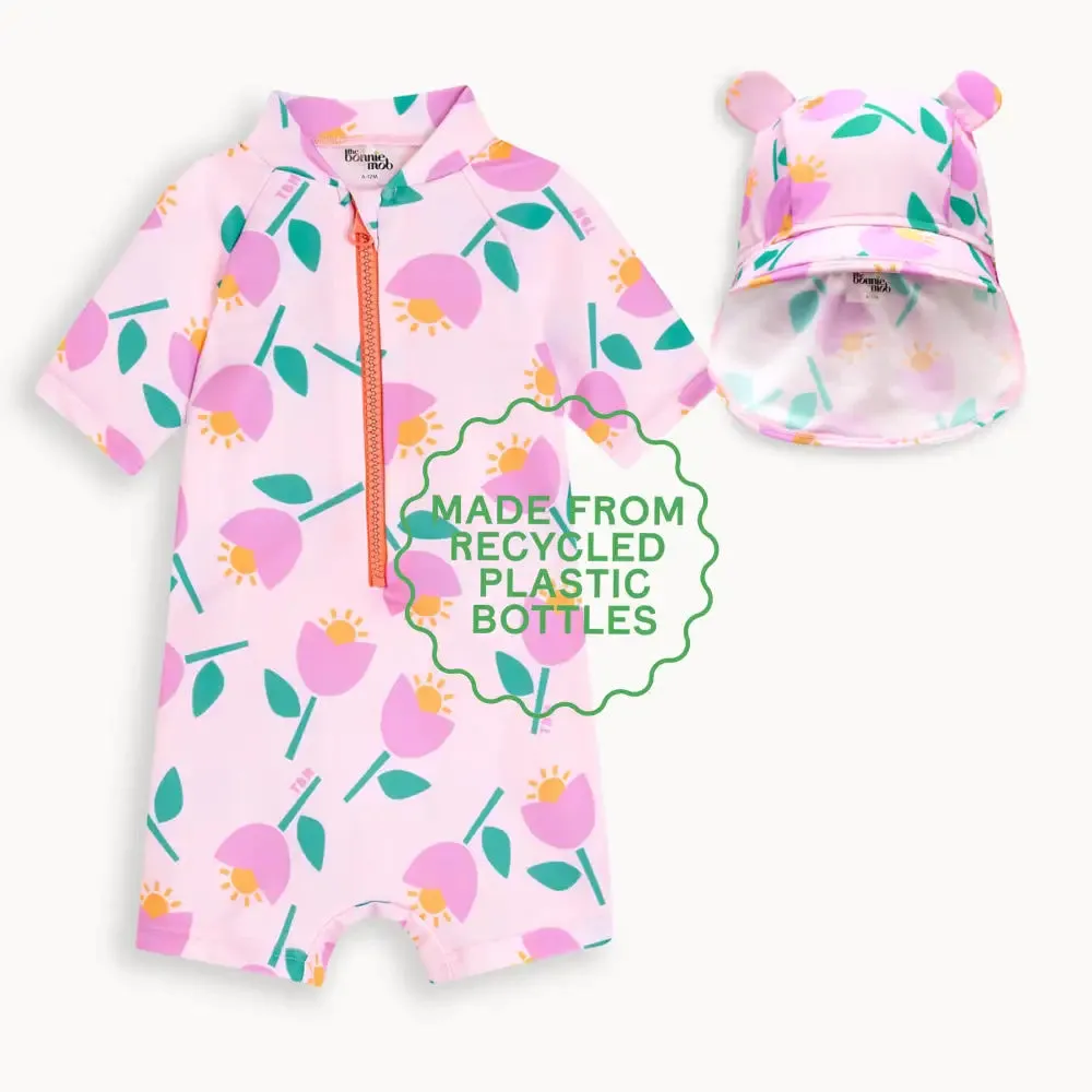 Riki  & Regatta Set - Pink Tulip Baby & Kids Rash Suit & Hat Set