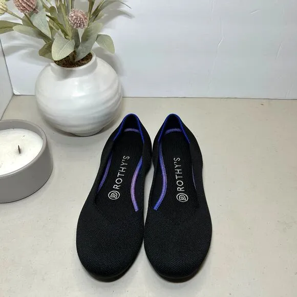 Rothy's The Flat Round Toe Black Women 7 Casual Comfort Work Lightweight