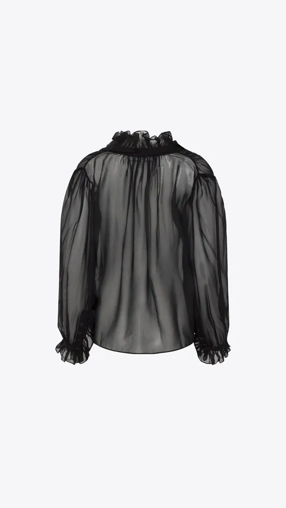Ruffle Front Button Up Shirt - Noir