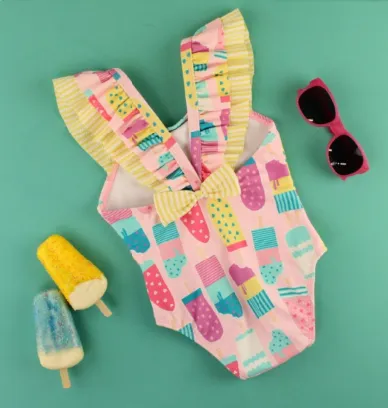RuffleButts Baby Ice Cream One Piece with Roshambo Pink Glitter Sunglasses