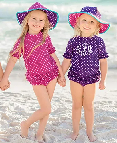 RuffleButts Little Girls Berry Polka Dot Ruffled Rash Guard Bikini - Berry - 3T