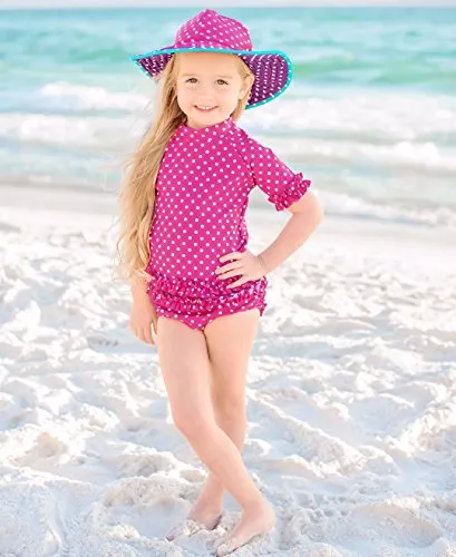 RuffleButts Little Girls Berry Polka Dot Ruffled Rash Guard Bikini - Berry - 3T