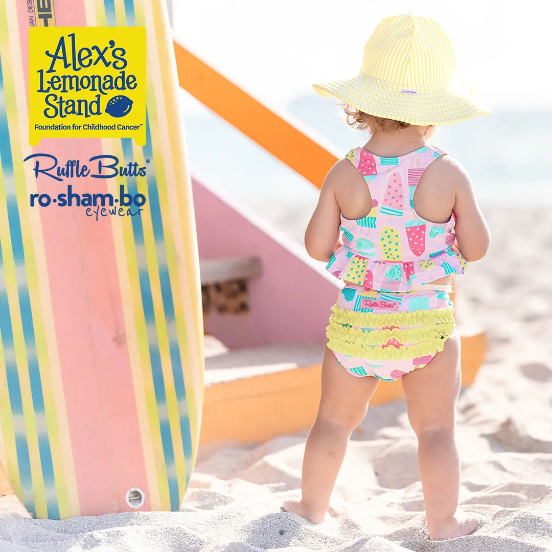 RuffleButts Toddler Ice Cream Tankini with Roshambo Pink Glitter Sunglasses