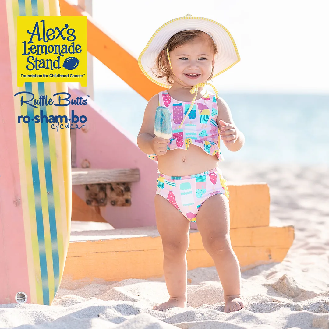 RuffleButts Toddler Ice Cream Tankini with Roshambo Pink Glitter Sunglasses