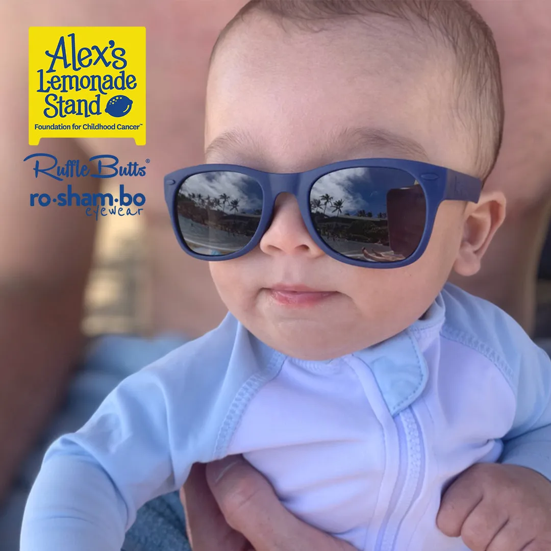 RuggedButts Baby Jawsome Swim Trunks & Rash Guard with Roshambo Navy Sunglasses