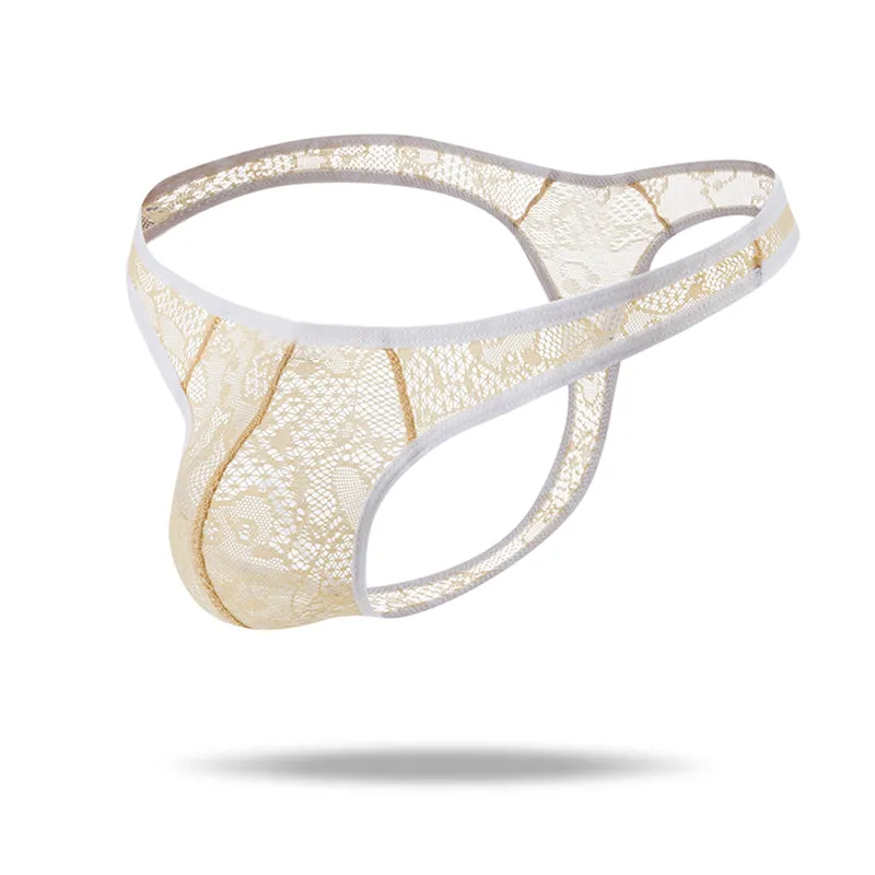Sexy Translucent Lace  Elastic Nylon Men's Thong