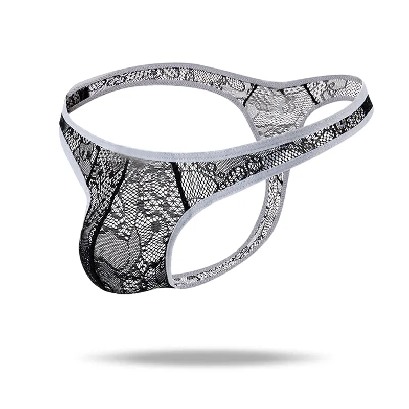 Sexy Translucent Lace  Elastic Nylon Men's Thong