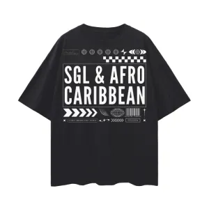 SGL & Afro Caribbean Graphic Tee Intersectional Pride Gear Streetwear Style on front of Black Oversize Deep Drop Shoulder Tee - 190 GSM
