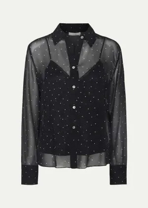Sheer Dot Blouse with Lace Trim Cami (Black)