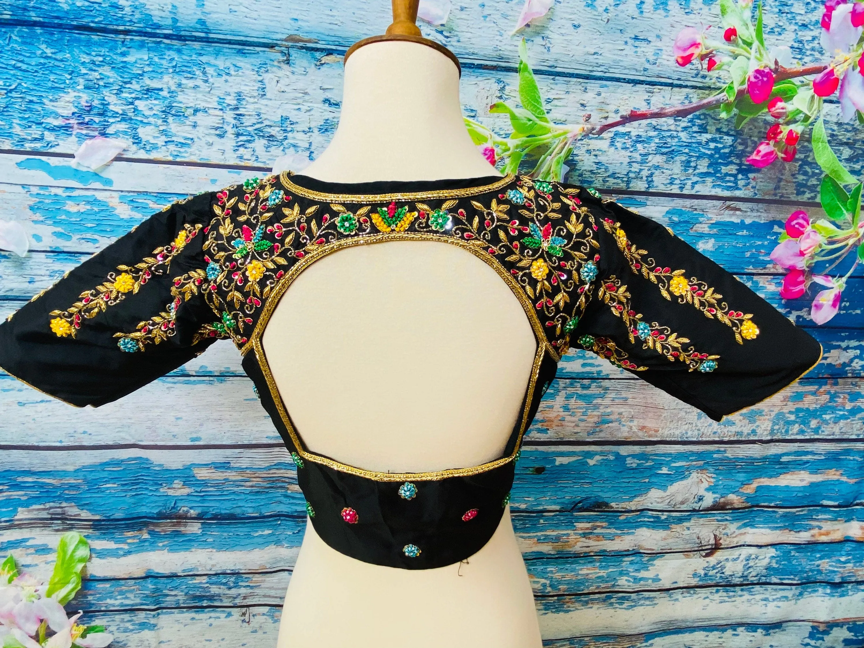 Silk Saree Blouse | Silk Blouse | zardhosi work Blouse | Black Saree Blouse | Stitched Saree Blouse | Honeybee Handlooms