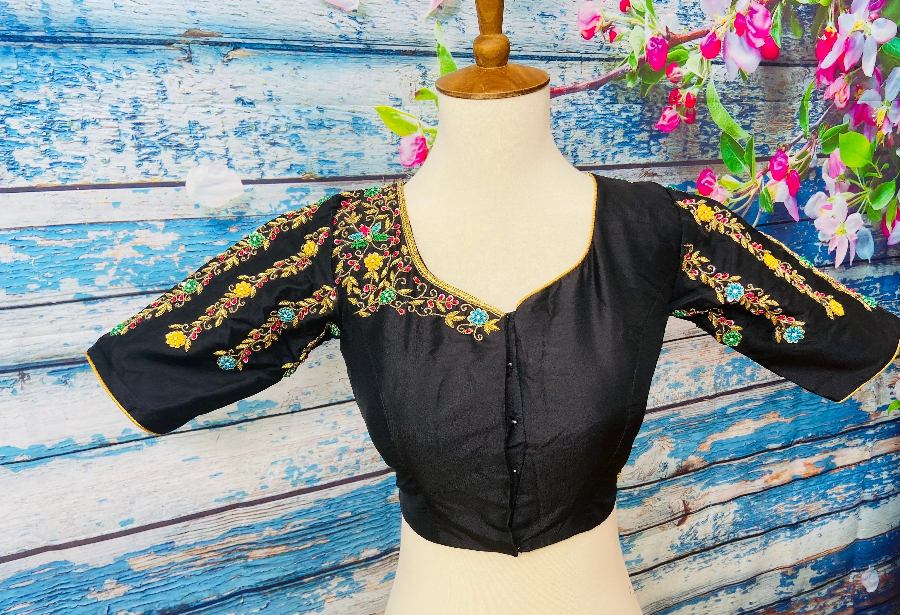 Silk Saree Blouse | Silk Blouse | zardhosi work Blouse | Black Saree Blouse | Stitched Saree Blouse | Honeybee Handlooms