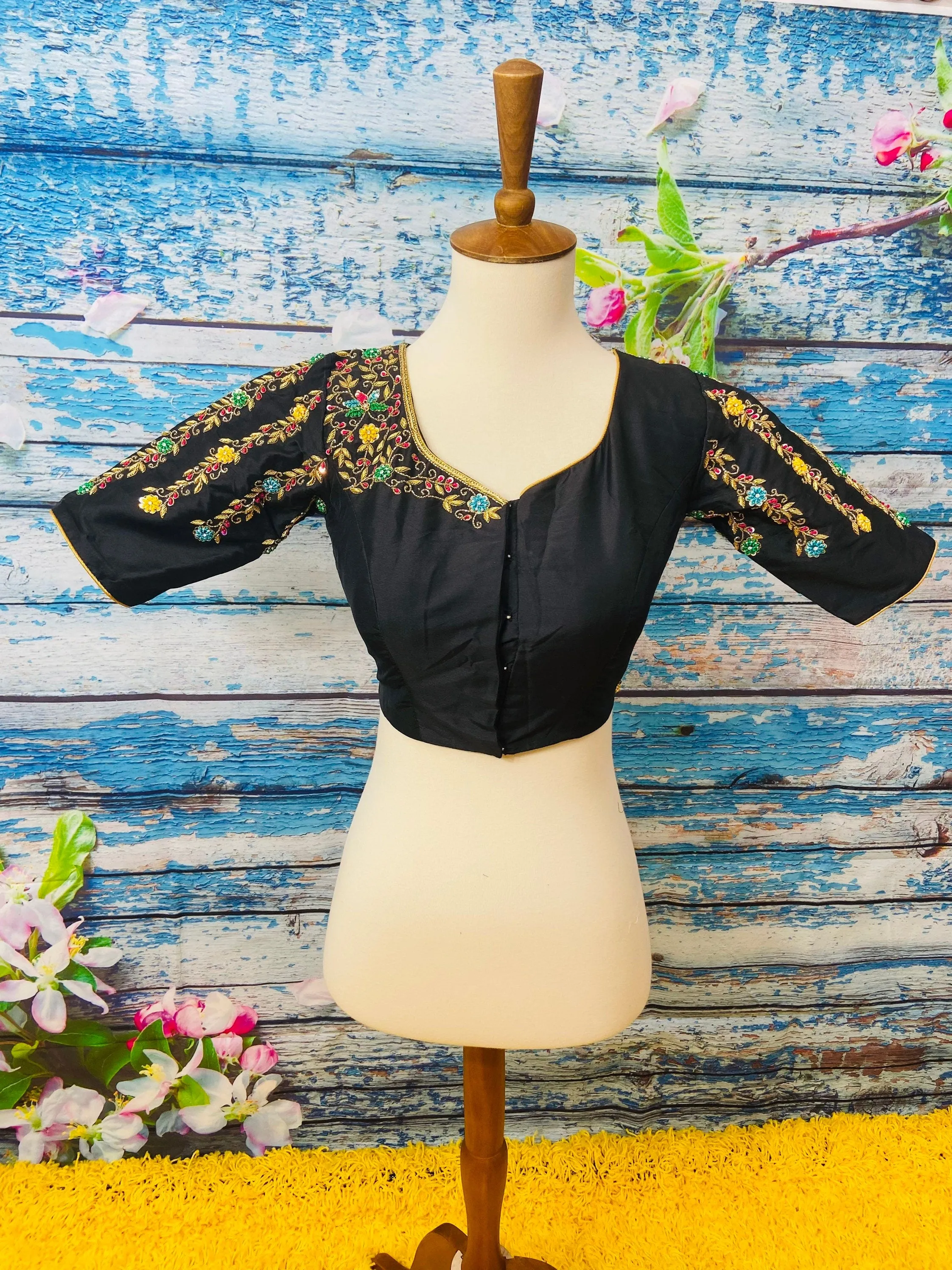 Silk Saree Blouse | Silk Blouse | zardhosi work Blouse | Black Saree Blouse | Stitched Saree Blouse | Honeybee Handlooms