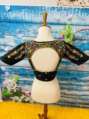 Silk Saree Blouse | Silk Blouse | zardhosi work Blouse | Black Saree Blouse | Stitched Saree Blouse | Honeybee Handlooms