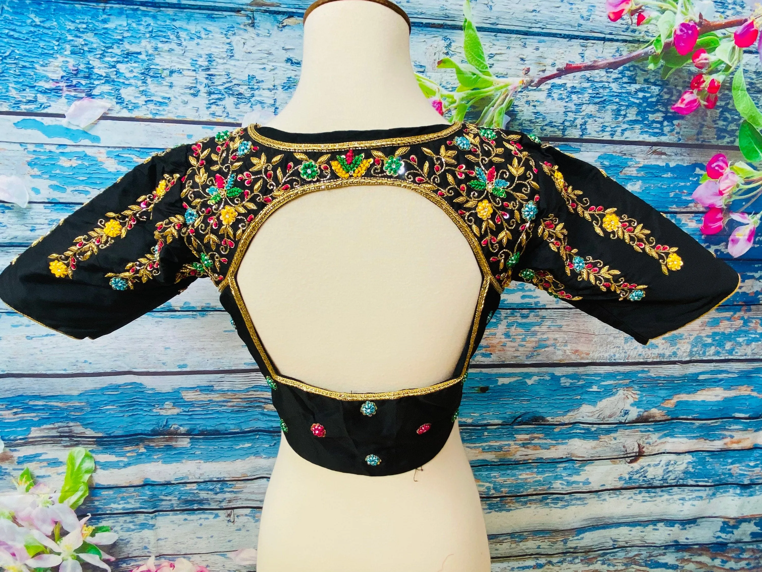 Silk Saree Blouse | Silk Blouse | zardhosi work Blouse | Black Saree Blouse | Stitched Saree Blouse | Honeybee Handlooms