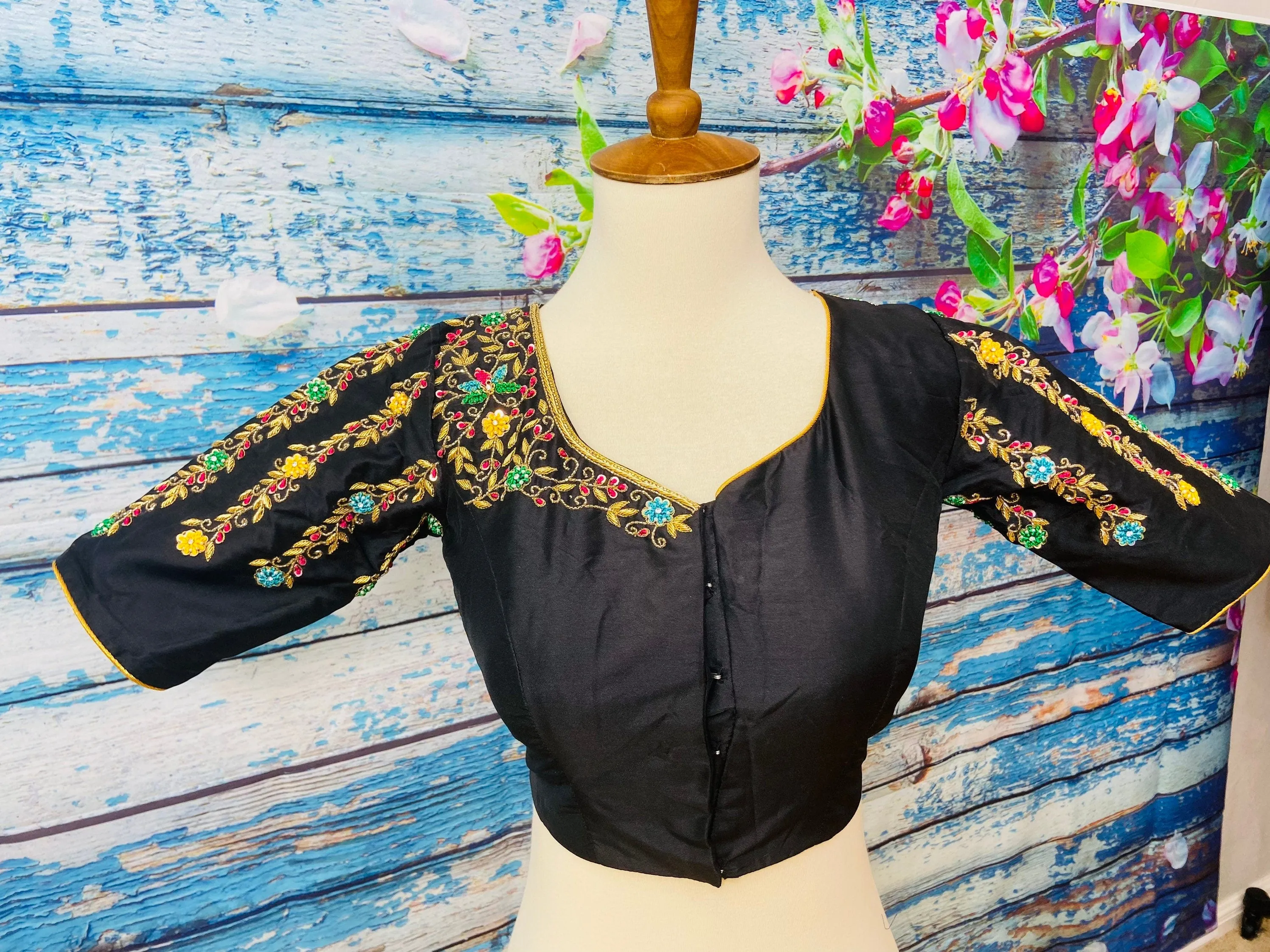 Silk Saree Blouse | Silk Blouse | zardhosi work Blouse | Black Saree Blouse | Stitched Saree Blouse | Honeybee Handlooms