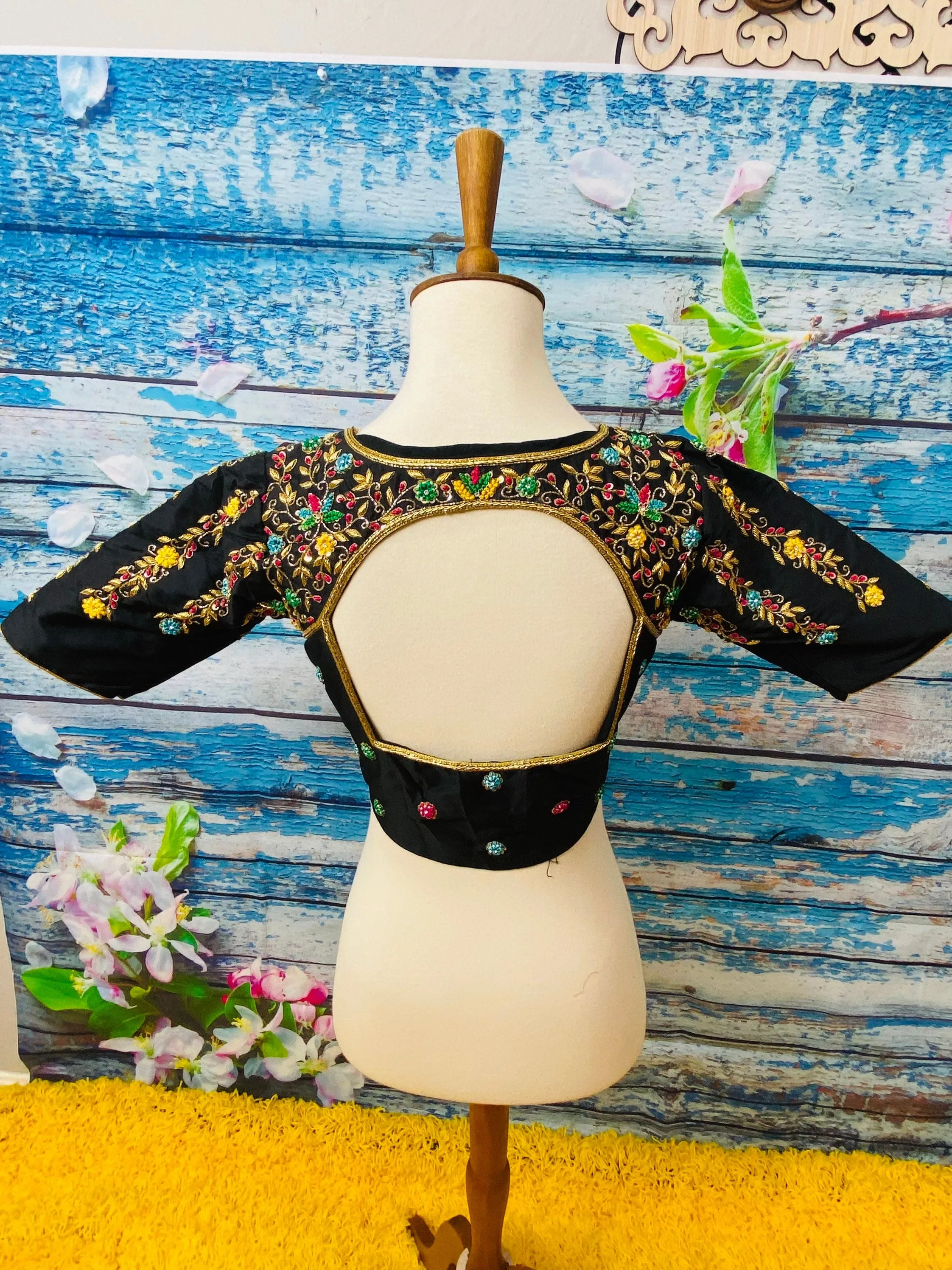Silk Saree Blouse | Silk Blouse | zardhosi work Blouse | Black Saree Blouse | Stitched Saree Blouse | Honeybee Handlooms