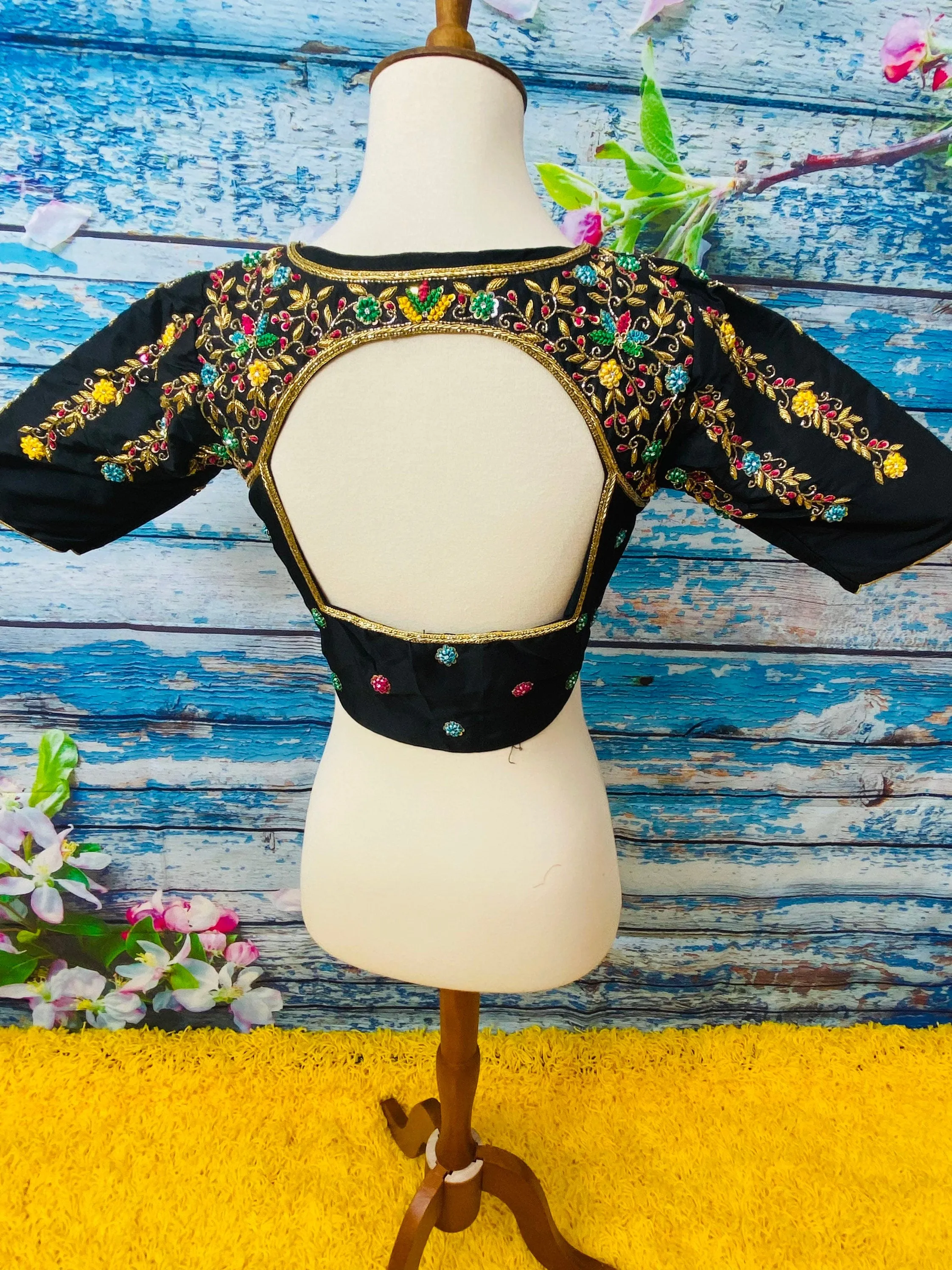 Silk Saree Blouse | Silk Blouse | zardhosi work Blouse | Black Saree Blouse | Stitched Saree Blouse | Honeybee Handlooms