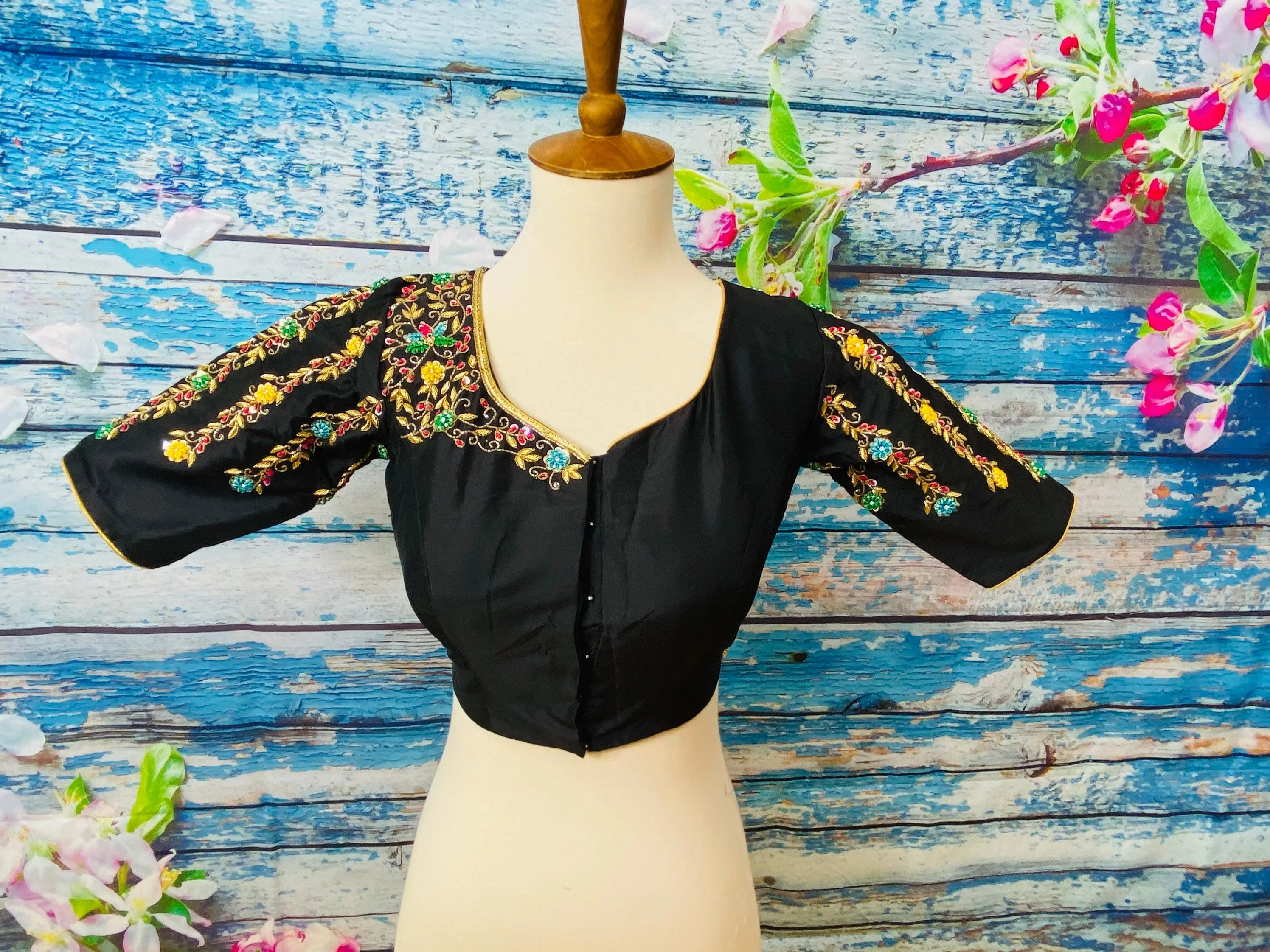 Silk Saree Blouse | Silk Blouse | zardhosi work Blouse | Black Saree Blouse | Stitched Saree Blouse | Honeybee Handlooms