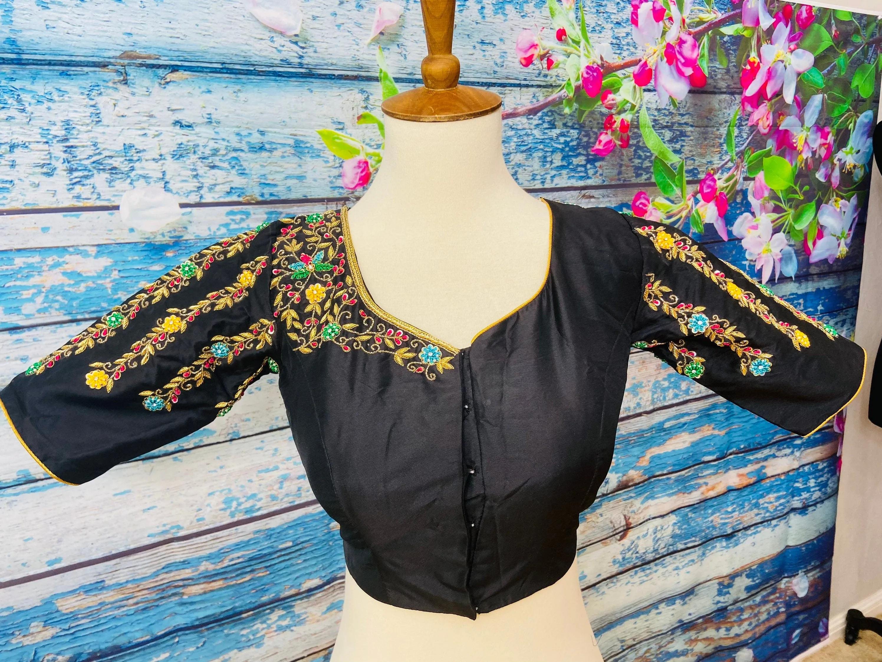 Silk Saree Blouse | Silk Blouse | zardhosi work Blouse | Black Saree Blouse | Stitched Saree Blouse | Honeybee Handlooms