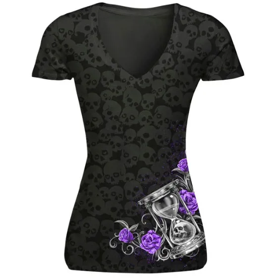 Skull Design Short Sleeve V-Neck T's