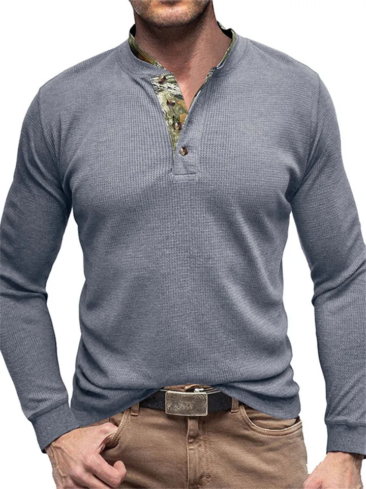 Slim Fit Waffle Basic Henley T-shirts for Men