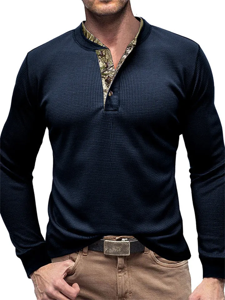 Slim Fit Waffle Basic Henley T-shirts for Men