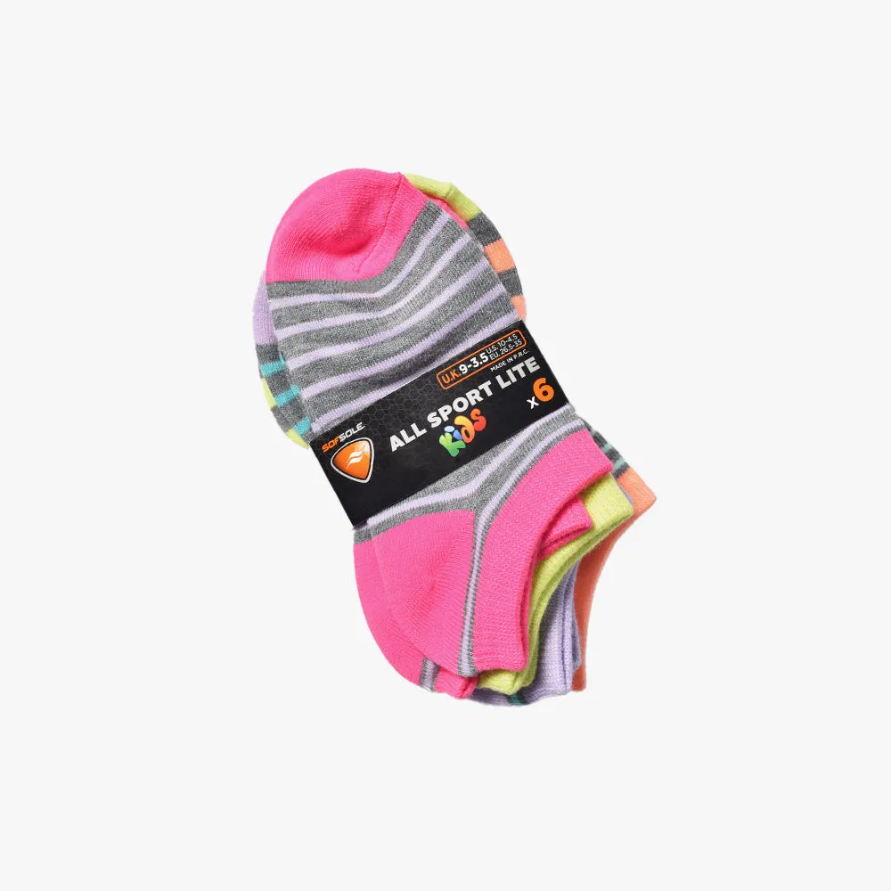 Sof Sole Kids/Youth Socks All Sports Lite No Show 6-pack (Boys and Girls Colors)