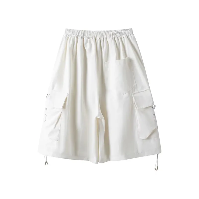Solid Color Drawstring Casual Shorts