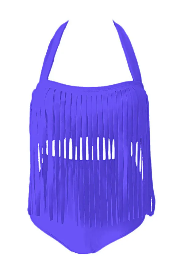 Solid Color Tassel Swimwear