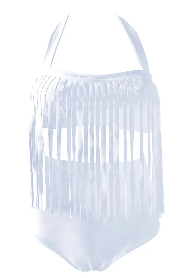 Solid Color Tassel Swimwear