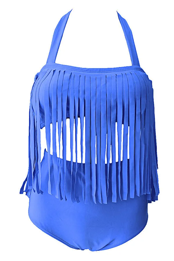 Solid Color Tassel Swimwear