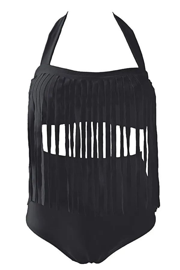 Solid Color Tassel Swimwear